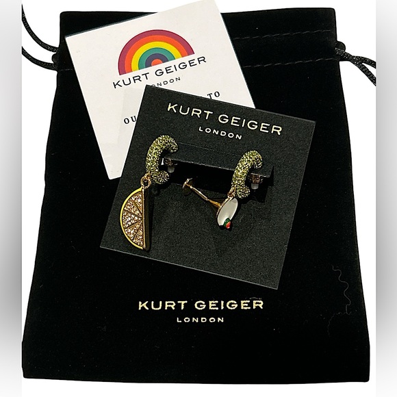 Kurt Geiger Jewelry - Kurt Geiger Lemon & Martini Mismatch Pavé Huggie Hoop Earrings in Gold Tone
New